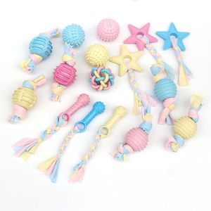 Toys 30Pcs/lot Pets Dogs Puppy TPR Cotton Chew Knot Toy Durable Braided Bone Rope Funny Toy Random Color