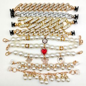 Akcesoria części butów 1PCS Metalowy łańcuch perłowy Złote Diamentowe Sandały Montowane Diamentowe Burz Jibz For Croc Charms Dekoracje Dziewczyna Prezenty 230503