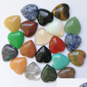 Stone 25mm platt rygg diverse löst hjärtform Cabochons pärlor för smycken som gör grossistdrop leverans dhrkq