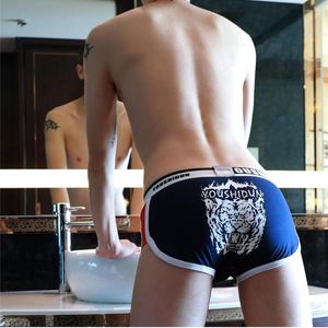 Underpants Brand Mens Sexy Bikini Gay Boy Boxers Trunks Tiger Fist Print Men's Underwear Fashion Male Tight Low Waist Breathable Panties