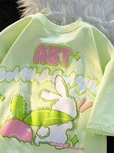 Женская футболка Deeptown Kawaii Rabbit Print T Rights Женщины Harajuku Sweet Gir Tops Женский графический хлопок повседневный футболка Kpop милые футболки Лето 230503