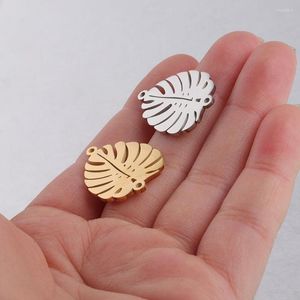 Charms Pendant Sand Palm Leaf DIY Necklace Bracelet Accessories Jewelry 20pcs Mirror Polished Stainless Steel Double Hole Hollow