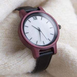 Wristwatches Purple-heart Wood Watch For Women Small Sheel Dial Soft Leather Removable Strap