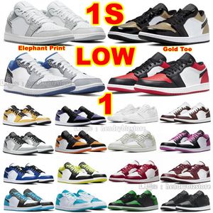 1S Düşük Fil Baskı Altın Ayak Parçası Erkekler İçin Basketbol Ayakkabıları 1 All Stars Aquatone Trainers Siyah Siber Siyah Ayak Tip Brot Koyu Teal Bordeaux Kardinal Kırmızı Concord Sneakers