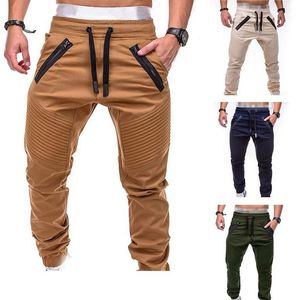 Calças novo design casual calças masculinas moda zíper bolso sólido joggers dos homens plus size suor pant pantalon homme my108