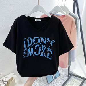 تي شيرت بالإضافة إلى الحجم t قميص 100 ٪ قطن L6XL Tshirt قصيرة الأكمام النساء أعلى رسالة صيفية مطبوعة من القمصان V كبيرة الحجم