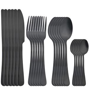 Учебные посуды наборы 24 шт. Набор посуда набор черных столовых приборов набор из нержавеющей стали матовой посуды Spoon Fork Knife Knoge Kitchen Praish 230503