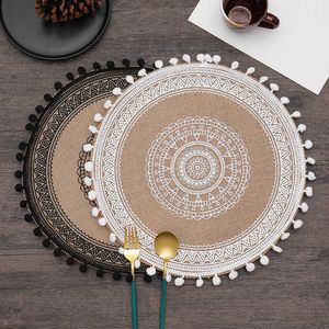 Mats kuddar 30 blommig rund bomull och linnor placemat för matbord matta för soffbord bordsartiklar kök tillbehör hem dekor z0502