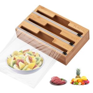 Organizzazione Dispenser per avvolgere 3 in 1 con taglierino per diapositive Dispenser per carta cerata in foglio di alluminio per involucro di plastica per cassetto della cucina/montaggio a parete