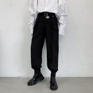 Anzüge Mode Männer Jogger Hose Hohe Taille Breite Bein Gürtel Konische Hosen Metall Disc Schwarz Lose Hip Hop Streetwear Oversize hosen Mann