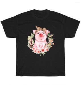 Herren-T-Shirts Schwein mit Leoparden-Stirnband Blume Schweine Farm Animal O-Neck Baumwollhemd Herren Casual Kurzarm T-Shirts Tops Harajuku Streetwear