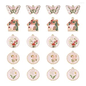 Charms 1 Sets Legierung Emaille Schmetterling mit Tulip House Light Gold Farbe Metall Anhänger für Halskette Ohrringe Schmuckherstellung