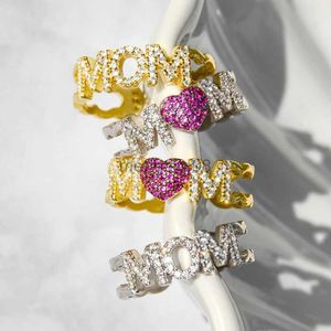 Band Rings New Trendy "MOM" for Mother Love Anniversary Day Gift Luxury Paved CZ Fashion Versatile Women Jewelry Bulk Y23