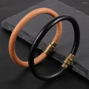 Strand Simple Women Men 6mm Original Cowhide Leather Rope Strap Bracelets Jewelry Alloy Magnetic Buckle Wristbands Armband Herren