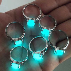 Band Rings Silver-color Glow In The Dark Finger Luminous Stone Ring Women Men Fluorescent Glowing Jewelry Y23