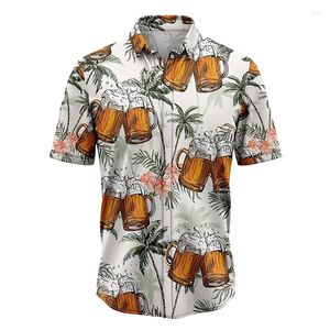 Camisa casual masculina camisa havaiana masculina em 3d cerveja de cerveja curta de mangas curtas Tamart de tsshirt estilo de festa vintage para homens mulheres
