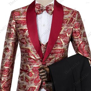 Мужские костюмы Man Fashion Red Gold Jacquard привлекательный высококачественный блейзер-брюк жидко