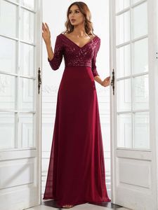 Party Dresses Elegant Evening Dresses Long V Neck A-Line Floor-Length Gown Ever Pretty of Contrast Sequin Chiffon Simple Prom Women Dress 230504