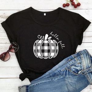 Women's T Shirts Hello Fall Plaid Pumpkin T-shirt Vintage Women Thanksgiving Holiday Gift Tshirt Trendy Autumn Spice Graphic Tees Tops