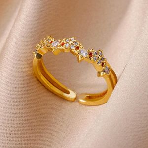 Wedding Rings Tiny Zircon Star For Women Stainless Steel Gold Plated Opening Ring Fashion Korean Party Jewerly Gift 2023