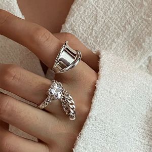 unique engagement rings promise rings couple rings chain ring female ruffled gemstone silver forefinger ring Ins cool breeze opening adjustable ring matching