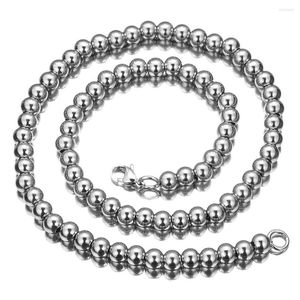 Ketten 6/8/10 mm Mode Herren Damen Silber Farbe 316L Edelstahl Rosenkranz Perlen Gliederkette Halskette Handgemachter Schmuck