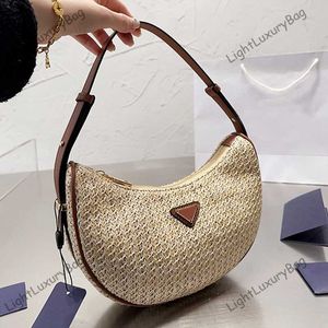 Designer Unterarmtasche Strohübtaschen Halbmond Strohbeutel Tasche Geldbörse Achselbeutel Frauen gewebt Schulter Handtaschen BOTOR BREBT Summer Strand Clutch Brieftasche