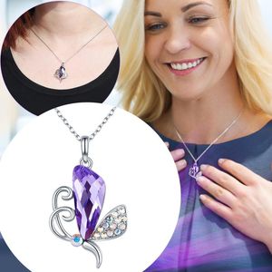 Chains Necklaces For Men Personalise Purple Crystal Butterfly Diamond Necklace Women Memorial Pendant Jewelry Fake Gold NecklacesChains