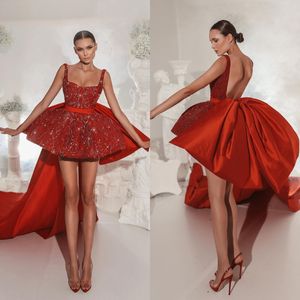 Red cocktail dress with Overskirts Sequins Short prom dresses Backless mini party homecoming Special Occasion dress