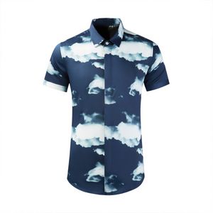 100% Cotton Summer Men's Shirts Luxury Clouds Allover Printed Short Sleeve Party Male Dress Shirts Slim Casual Man Shirts