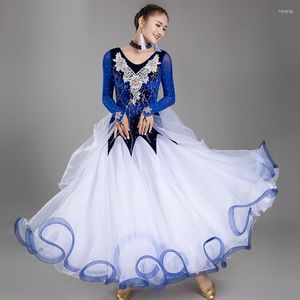 Stage Wear Blue Standard Dance Dresses Ballroom Waltz Women Dress Dancewear Modern Costumes Rumba Tango