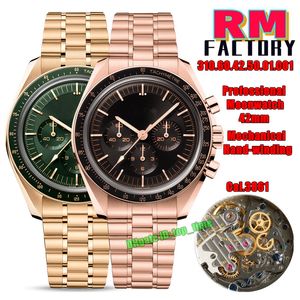 RMFactory zegarki RMF Professional 42 mm MoonWatch 3861 Ręczne uzwojenie Chronograf Mens Watch Black Dial Rose Gold Bransoletę Bransoletka