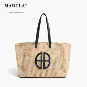 Shoulder Bags MABULA Designer Straw Beach Travel Tote Set 2 pcs Handwove Fish Net Big Shopper Bag Fashion Square Shoulder Handbag 2023 Summer