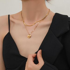 Kedjor mode rostfritt stål hjärta enkel länk kedja flerskikt lager halsband guld färg party smycken 39 cm (15 3/8 