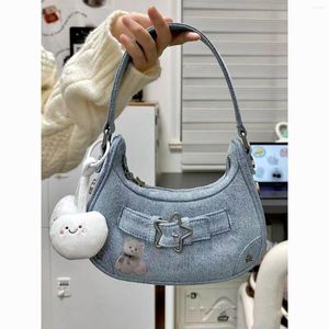 Evening Bags Y2K Star Pattern Denim Shoulder Bag For Women Luxury Designer Blue Underarm Wand Handbag Korean Style Small Purse