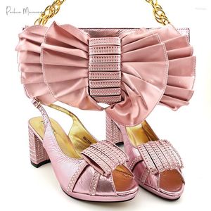 Dress Shoes Lastest African Italian Design Nigerian Style High Quality Wedding Women And Bag Set In Pink Color For Party