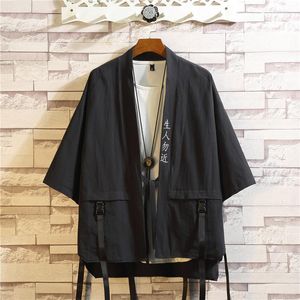 Abbigliamento etnico 2023 Kimono giapponese Mujer uomo pigiama Yukata Samurai streetwear giacca da uomo cinturino nero