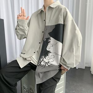 Camisas casuais masculinas TPJB Impressão masculina de manga longa Harajuku camisa preta de estilo coreano Homens de roupas de rua vintage