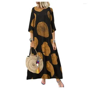 Abiti casual Maxi abito vintage da donna in cotone e lino con stampa floreale girocollo gonna lunga 2023 Summer Party Holiday