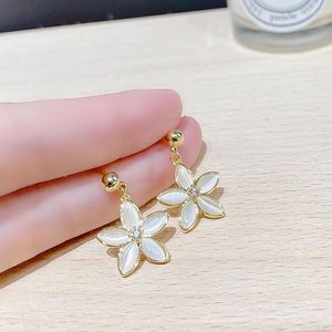 Hoop Earrings 2023 S925 Silver Needle Flower Opal Petal Female Simple Fashion Personality Everything