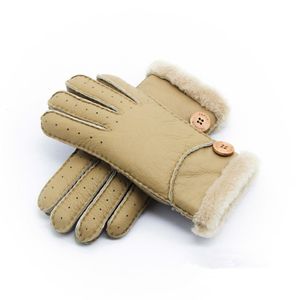 Whole-新しい暖かい冬の女性の革の手袋本物のウールの女性100％1946
