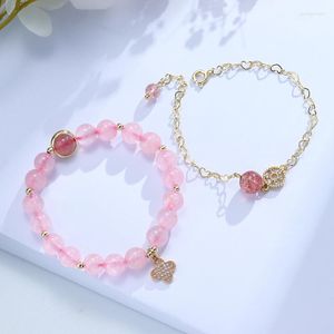 Strand Strawberry Crystal Armband för kvinnor rosa pärlor vänner zirkoniumsmycken