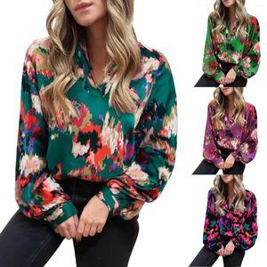 Women's Blouses Women's Casual Boho Abstract Print V Neck Long 3D Camisa Solid Shirts Camisas De Hombre Button Vintage