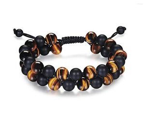 Strand 2023 Tiger Eye Matte Black Double Braided Rope Bracelet Man Moda Women Bracelets