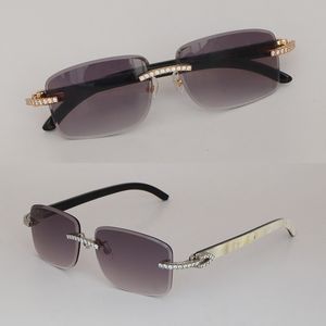 Lüks Gözlük El yapımı ayar moissanit elmas seti, erkekler için güneş gözlükleri kadınlar için orijinal beyaz siyah bufalohorn kentleri elmas kesim güneş gözlükleri