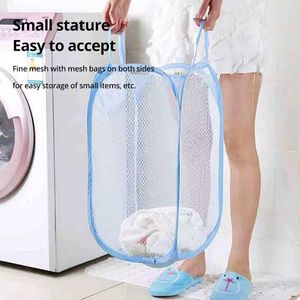 Laundry Bags Mesh Pop Up Square Laundry Basket Storage Toy Organizer Bag Collapsible Clothes Baskets for Dorm 230503