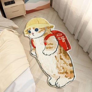Carpet INS Cartoon Cat Rug Plush Shaggy Fluffy Irregular Bedside Thicken Floor Mat Doormat Cute Kid Girl Bedroom Decor 230503