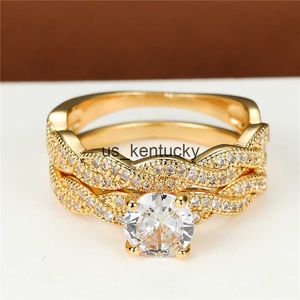 Anelli a fascia Charm Set di anelli di fidanzamento per matrimonio color oro Splendidi anelli con onde in pietra di cristallo Tren Set di anelli stabili con zirconi bianchi per le donne