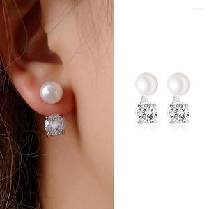 Stud Earrings Pearl Zircon Fashion Geometric Temperament Everything After Hanging Light Luxury For Women