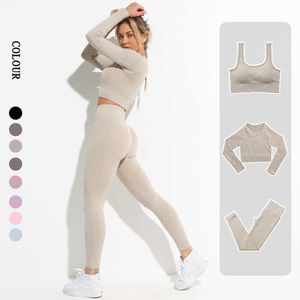 Yoga outfit gymkläder sömlösa leggings kvinnor yoga set träningskläder kvinnlig atletisk slitage fitness bh långärmad skörd topp sport kostym p230504